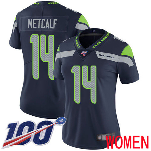 Seattle Seahawks Limited Navy Blue Women D.K. Metcalf Home Jersey NFL Football #14 100th Season Vapor Untouchable